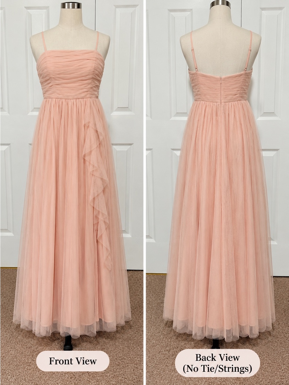 Girls Peach Tulle Maxi Dress with Ruffle Detail